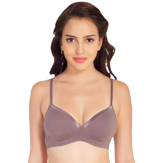 SOIE Women’s Satin Panelled T-Shirt Bra – Padded, Non-Wired, Semi Coverage